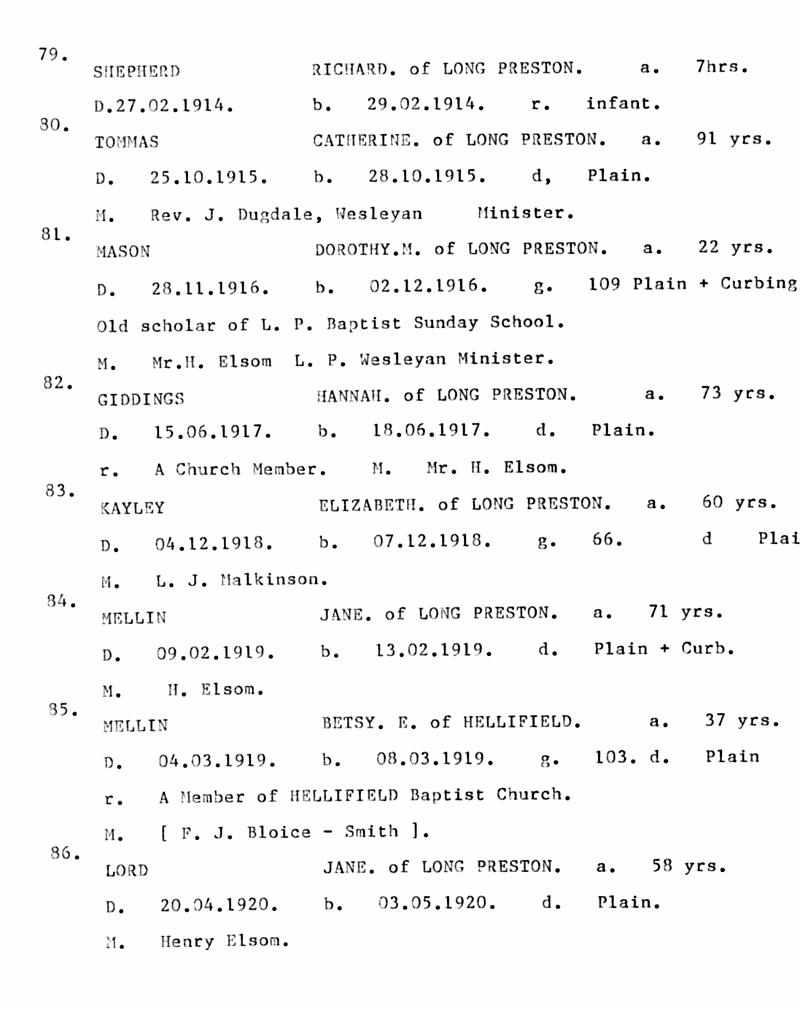 FD-BCMI 28 - P27.jpg - Long Preston Baptist Church -  Index of Burial Register in Date Order  - 1914 to 1920